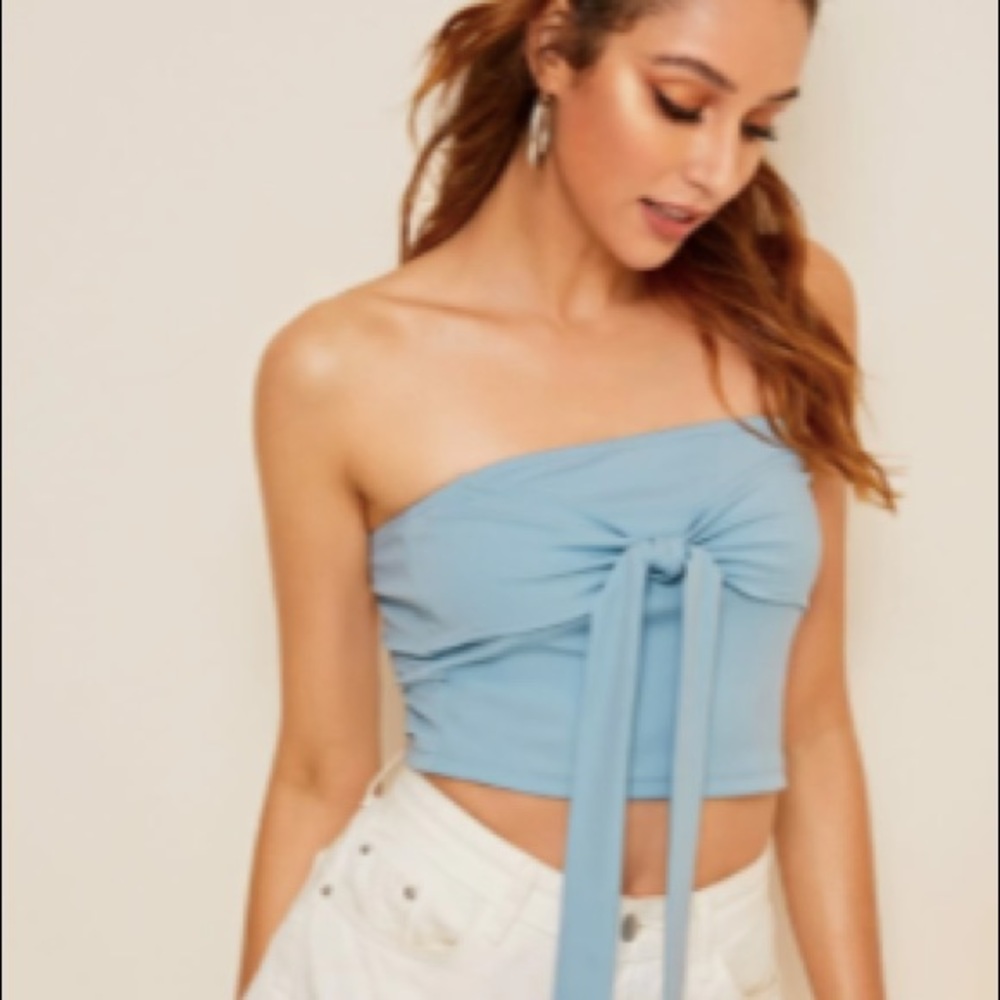 SHEIN blue blow crop top